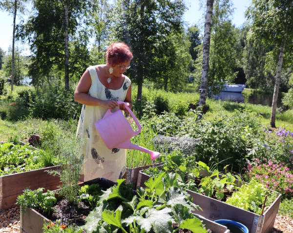 Kasvilavat ovat tuoneet asukkaille paljon iloa ja puuhaa. Sari-Hanneli kasvattaa niissä muun muassa salaatteja ja kesäkurpitsaa.